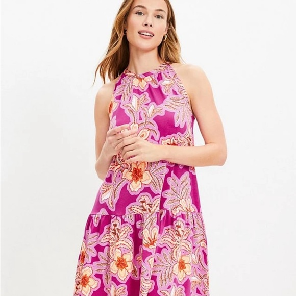 LOFT Dresses & Skirts - Loft Pink Mosaic Mini Halter Swing Dress